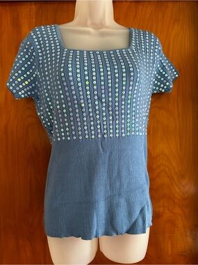 NWT Marc Bouwer Silk Blend Blue Sequin Pullover Sweater M Y2K